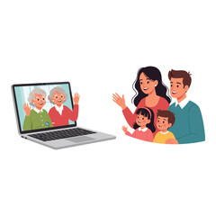 Family video call with grandparents on laptop