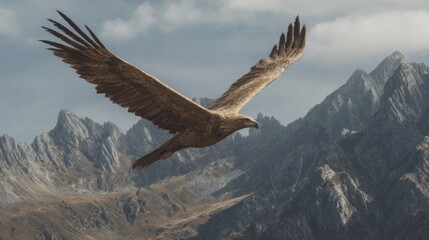 Fototapeta premium Majestic Eagle Soaring in the Sky Above Mountains, Freedom and Nature Concept