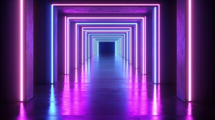 Fototapeta premium Neon tunnel with vibrant pink and blue lights