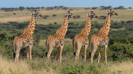Obraz premium Five giraffes in savanna