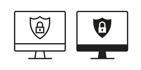 Computer security icon. vector flat and line symbols. Vector Graphics.