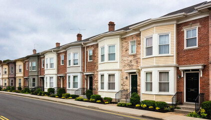 Naklejka premium Row of Brick Townhouses with Bay Windows