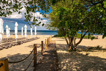 Sunny summer beach on the Baltic Sea in Sopot	