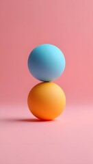Two stacked spheres blue and orange on pink background minimalist aesthetic wallpaper