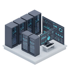 Obraz premium Data servers with performance dashboard display