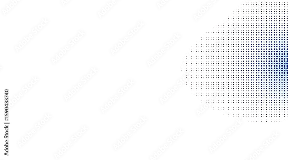 Poster a halftone pattern with a gradient of dark blue dots creates a modern and abstract background isolat
