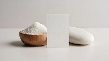 Spa mockup with salt bowl, white stone and business card for branding and promotion