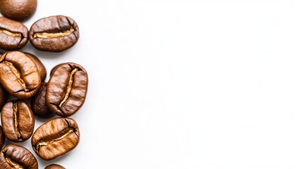 Coffee beans roasted to perfection on a clean white backdrop