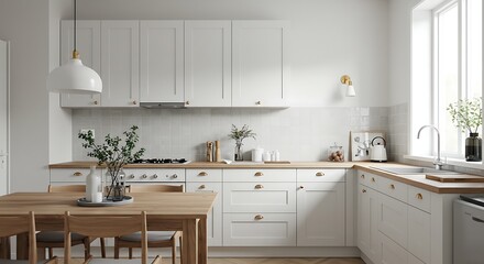 Elegant Kitchen Design: A stylish kitchen, bathed in natural light, exudes a sense of modern elegance with its clean lines, minimalist decor, and a harmonious blend of functionality and aesthetics.