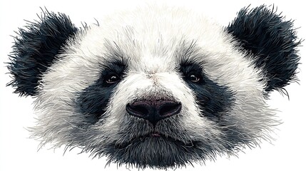 Detailed illustration of a panda head with black fur patches around eyes and ears