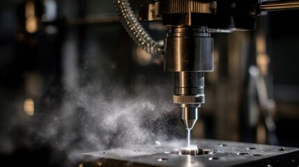 High voltage electrospinning machine generating fine ceramic particle mist during advanced materials research, showcasing precision nanotech manufacturing process