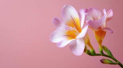 Fototapeta premium Freesia flowers soft pink background