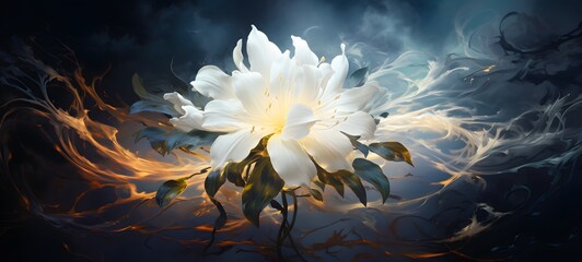 Fototapeta premium a light jasmine Flower , coming out of the smoke,ai generative