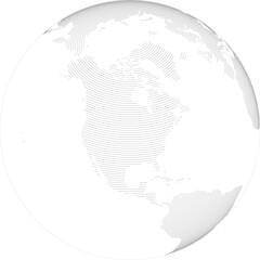 World vector map in line-filled style with bounding box (North America–centered, orthographic projection, PPT-compatible & fully editable)