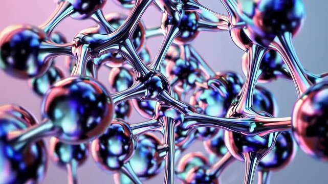 Dynamic molecular structure with colorful reflections and complex interconnections