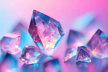 Abstract Crystal Formation with Rainbow Reflections on Pink Background