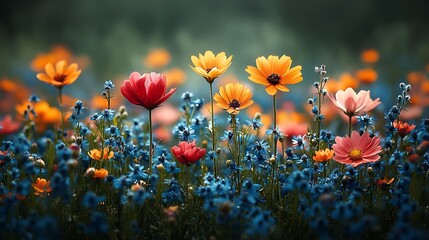 Obraz premium Vibrant wildflowers meadow orange blooms photos