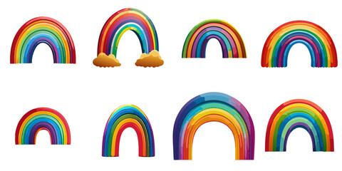 Obraz premium Multiple vector illustrations of delicately drawn rainbows