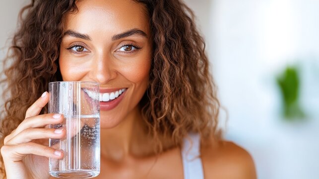 Businesswoman enjoys a refreshing drink while working at her home office - Powered by Adobe