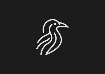 Fototapeta premium Abstract line crow logo for modern, mysterious, or intellectual branding.