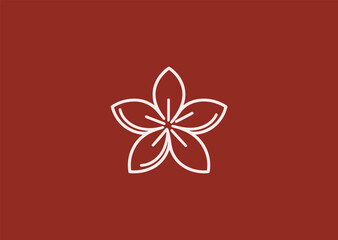 Naklejka premium Line-style frangipani flower logo for calm, spa, or tropical aesthetics.