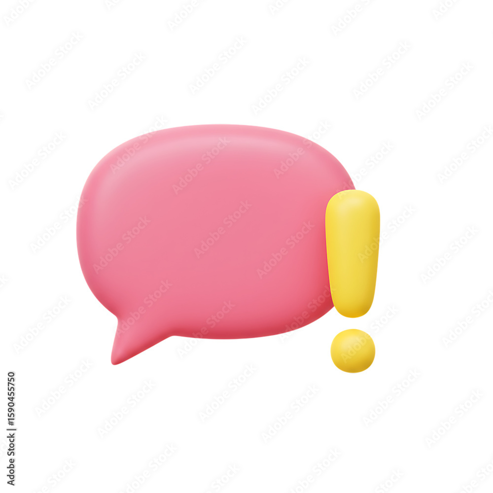 Fototapete 3d pink speech bubble with yellow exclamation mark symbolizing important message or warning isolated