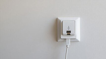 White wall-mounted USB charging outlet