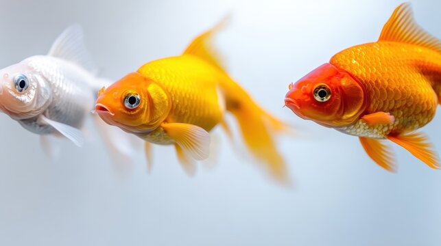 Colorful goldfish swimming in an aquarium against a white background - Powered by Adobe