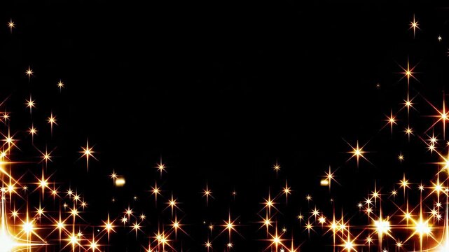 Sparkling golden starfall on black background elegant shimmering light sequence