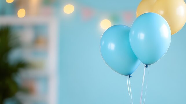 Festive light blue balloons create a joyful party atmosphere for celebrations