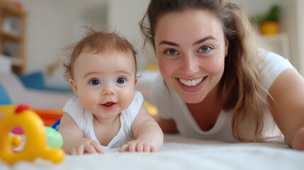 Joyful moments shared between mother and baby on a cozy sofa