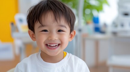 Dentist engages with young boy in dental clinic setting
