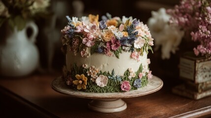 Floral decorated cake dessert image