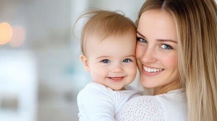 Cherished moments of a joyful baby girl embraced by her loving mother