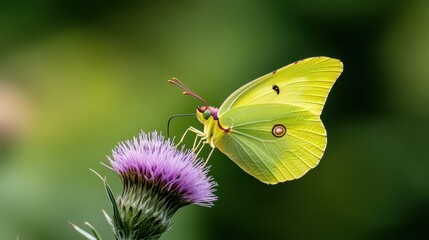 Obraz premium Common brimstone butterfly gracefully perching on vibrant thistle flower