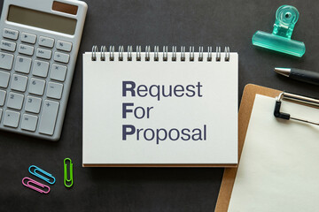 Request For Proposal notebook image for Business. Ideal for articles and presentations on business...