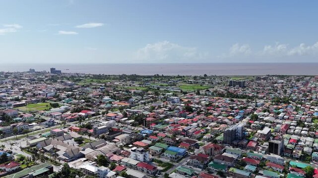 Aerial shot of the capital of Guyana- 4K - 60fps