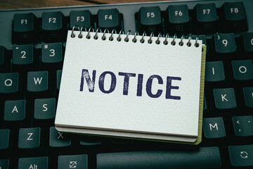 Notice notebook image. Ideal for Business and general info, particularly for articles or announcements related to notifications and business communications.