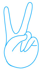 Blue peace hand gesture outline