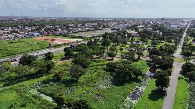 Aerial view of the city of Georgetown, Guyana - 4K 60fps