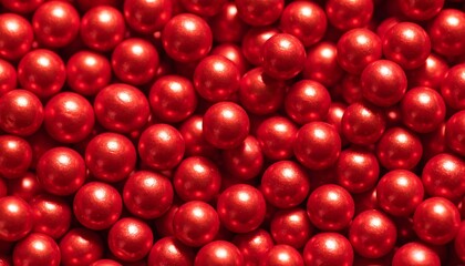 Close-up of many small, shiny red spheres