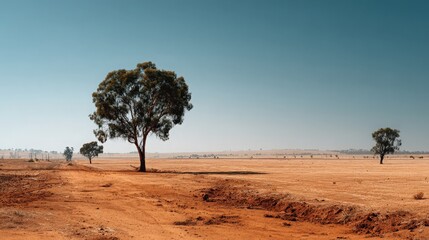 Obraz premium Trees in Arid Landscape Under Blue Sky