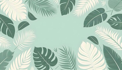 Tropical leaf pattern illustration on light green backdrop, clean and minimal wallpaper concept