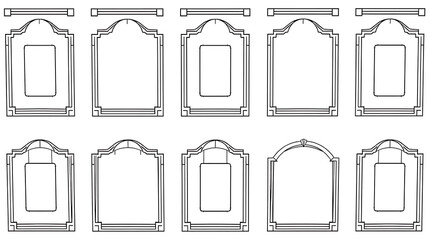 A set of vintage decorative frames with arched and rectangular designs, ideal for adding a classic touch to your creative projects