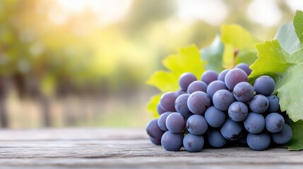 Vibrant clusters of ripe grapes basking in golden vineyard sunlight