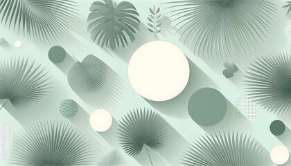 Decorative modern palm leaf shapes over pastel green background, vector style layout for interiors