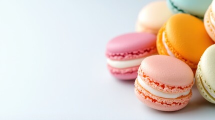 Obraz premium Colorful macaroon cookies arranged beautifully in a studio setting