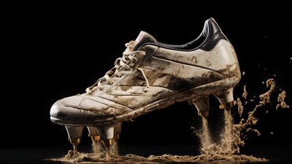  A lateral view of a soccer boot making contact with a football, captured in mid-action The moment highlights dynamic motion, power, and precision—perfectly illustrating the intensity and 4K