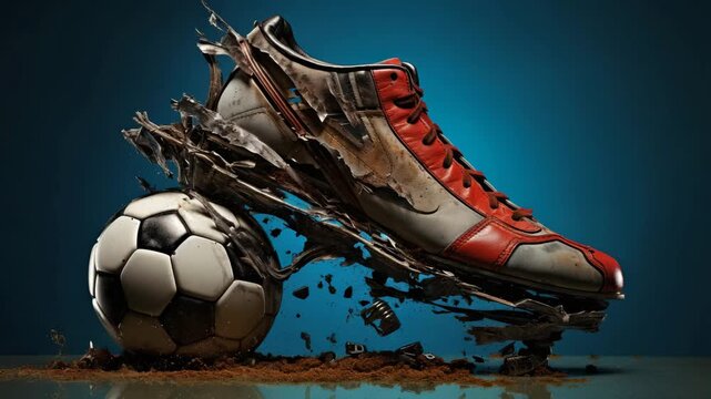  A lateral view of a soccer boot making contact with a football, captured in mid-action The moment highlights dynamic motion, power, and precision&mdash;perfectly illustrating the intensity and 4K