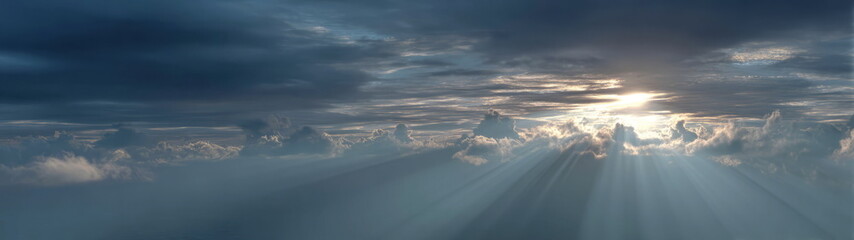 Dramatic cloud formation at sunrise coastal horizon hdr panoramic view in 360 degrees